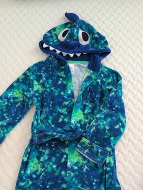 ☀️ MEMBER'S MARK Hooded Monster Swim Robe in Blue & Green Size XS 4-5